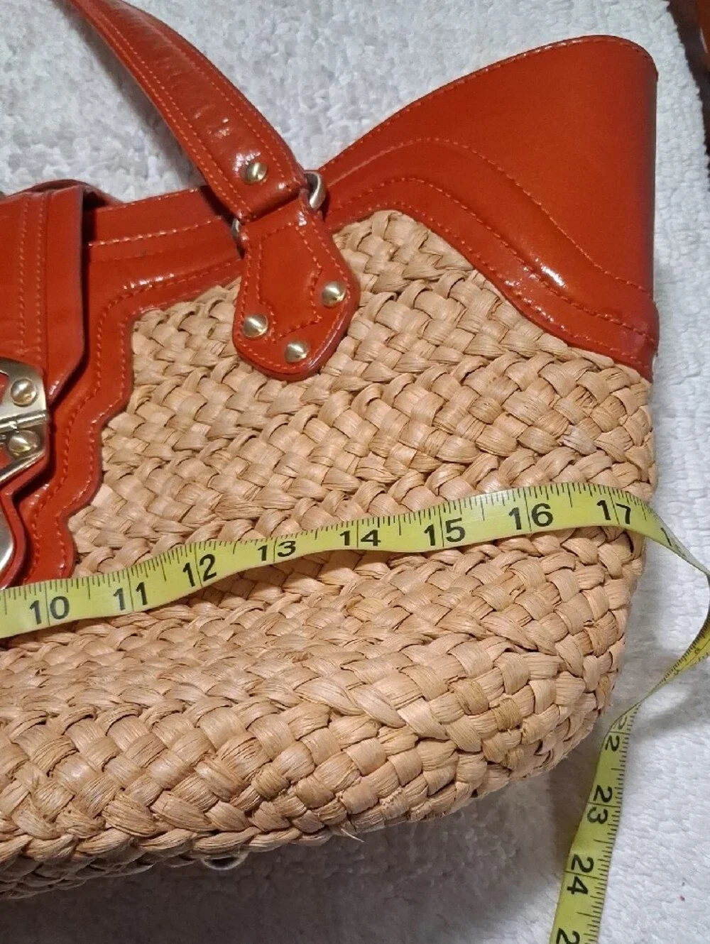 MICHAEL Michael Kors Woven Straw Tote with Burnt Orange Patent Trim